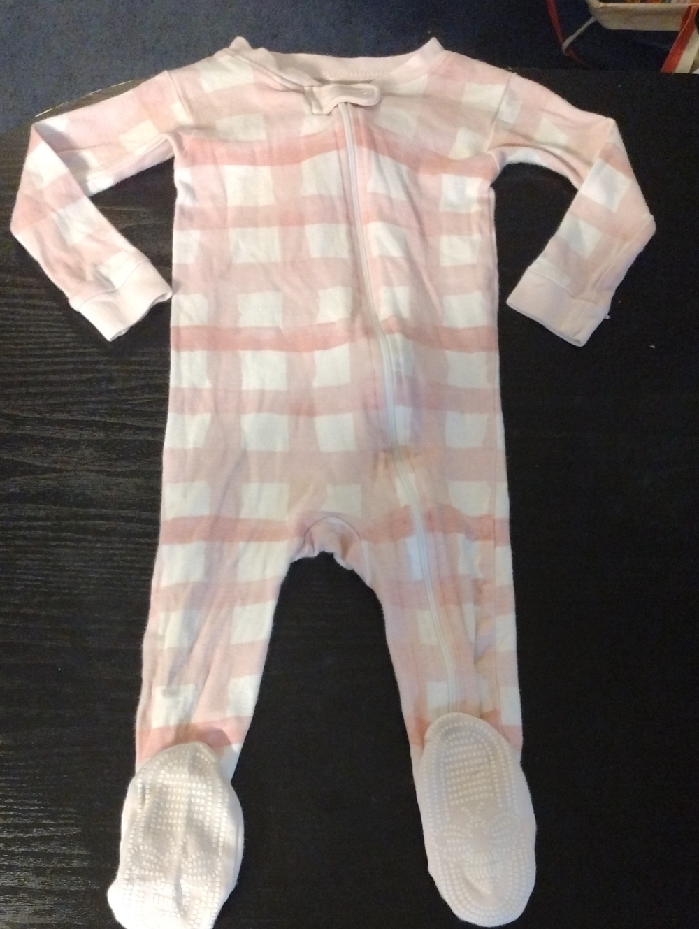 Pink and White Checkered Infant Footed One-Piece